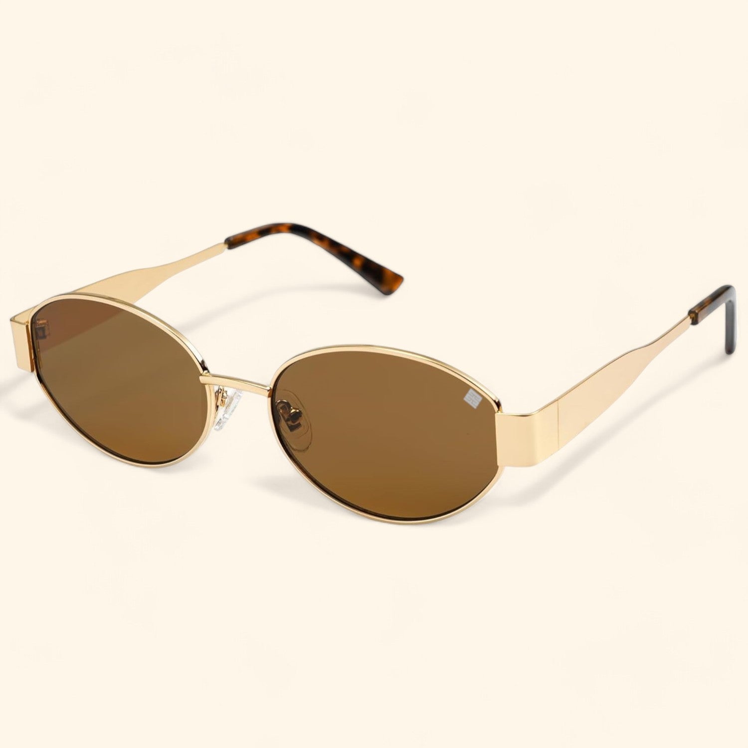 Cloverla Metal Oval Sunglasses for Women Brown _1