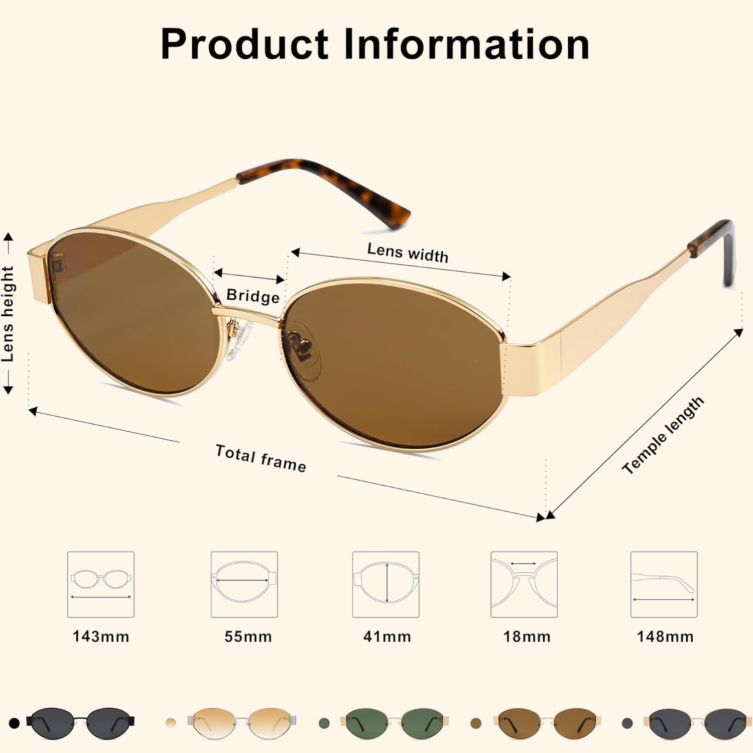 Cloverla Metal Oval Sunglasses for Women Brown _3