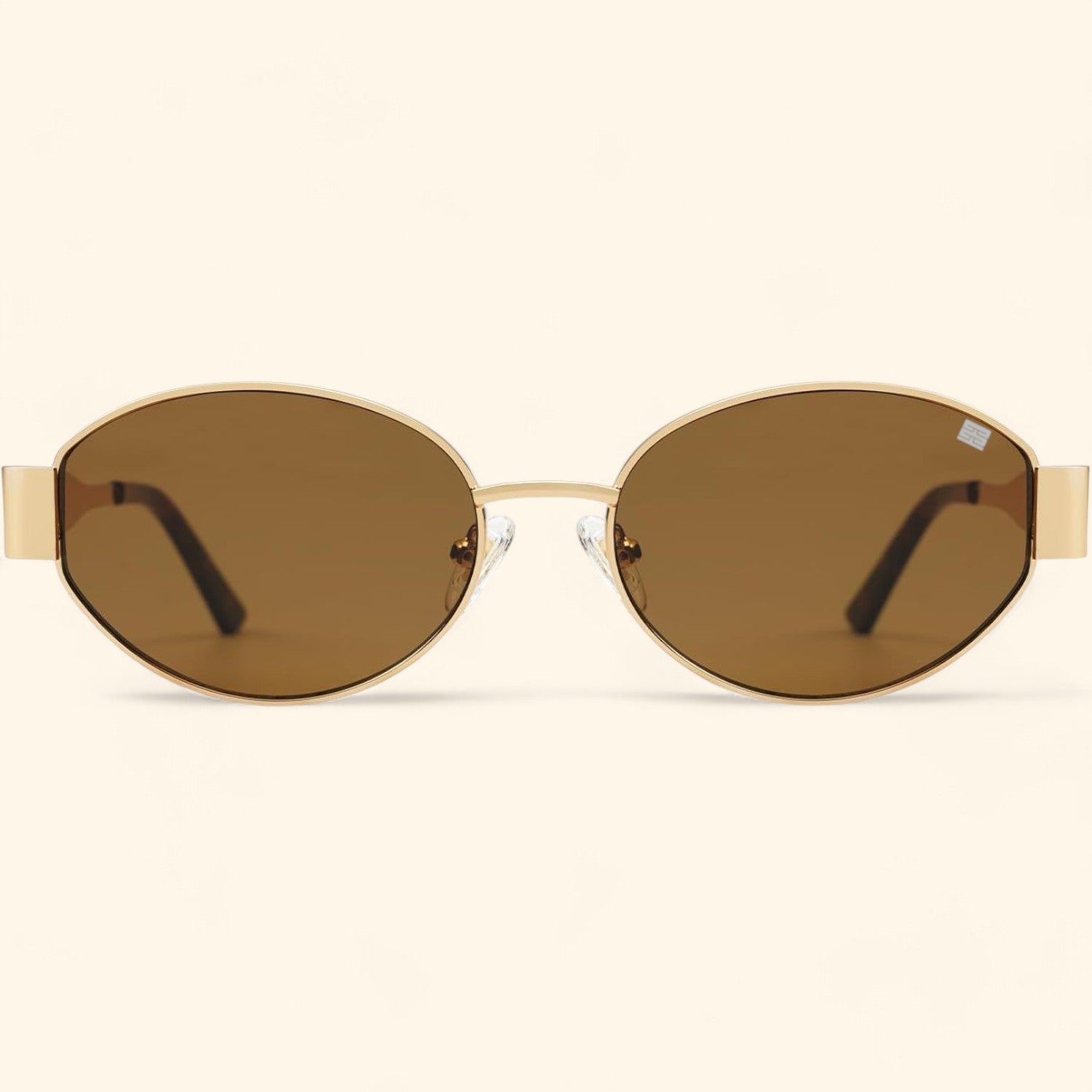 Cloverla Metal Oval Sunglasses for Women Brown _4