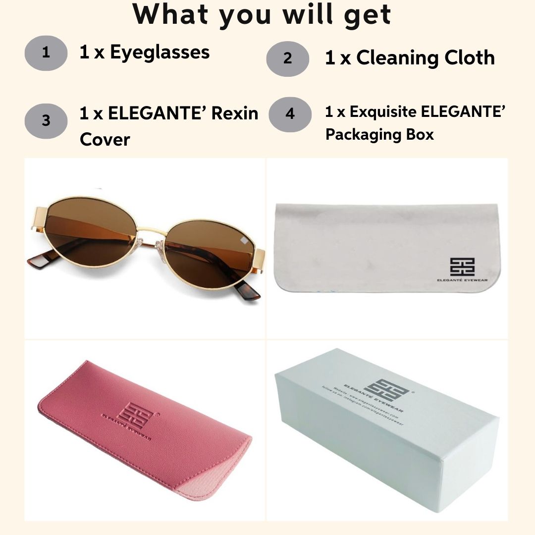 Cloverla Metal Oval Sunglasses for Women Brown _5