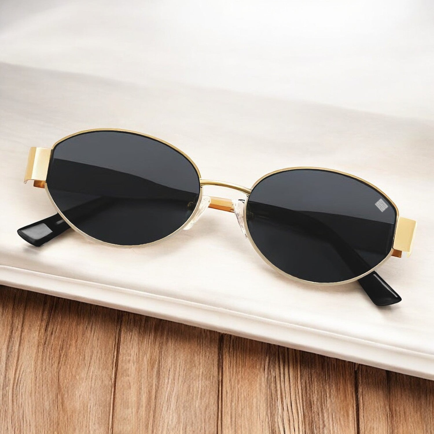 Cloverla Metal Oval Sunglasses for Women Gold