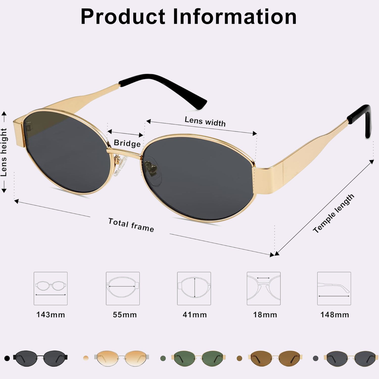 Cloverla Metal Oval Sunglasses for Women Gold _3