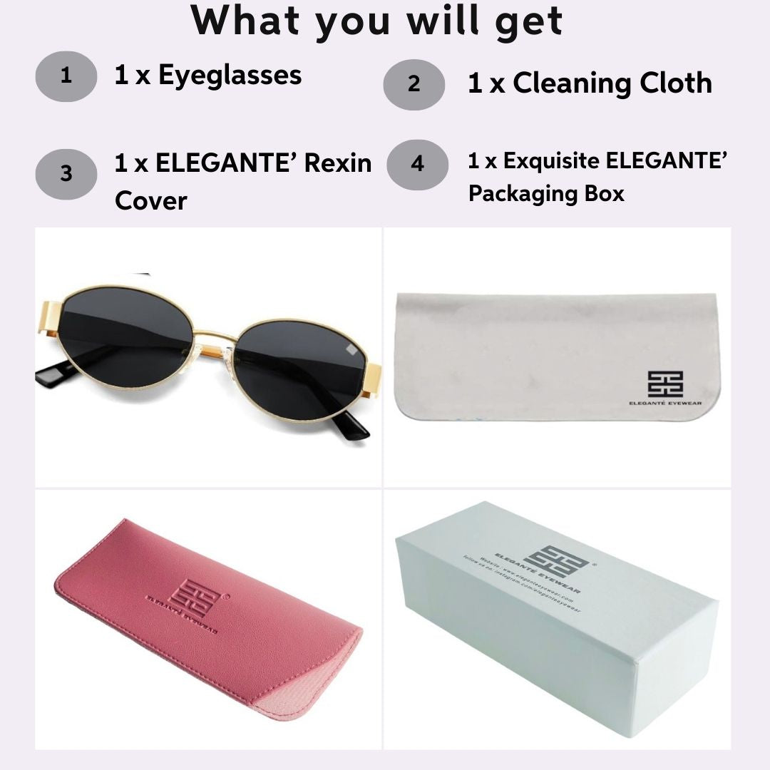 Cloverla Metal Oval Sunglasses for Women Gold _5