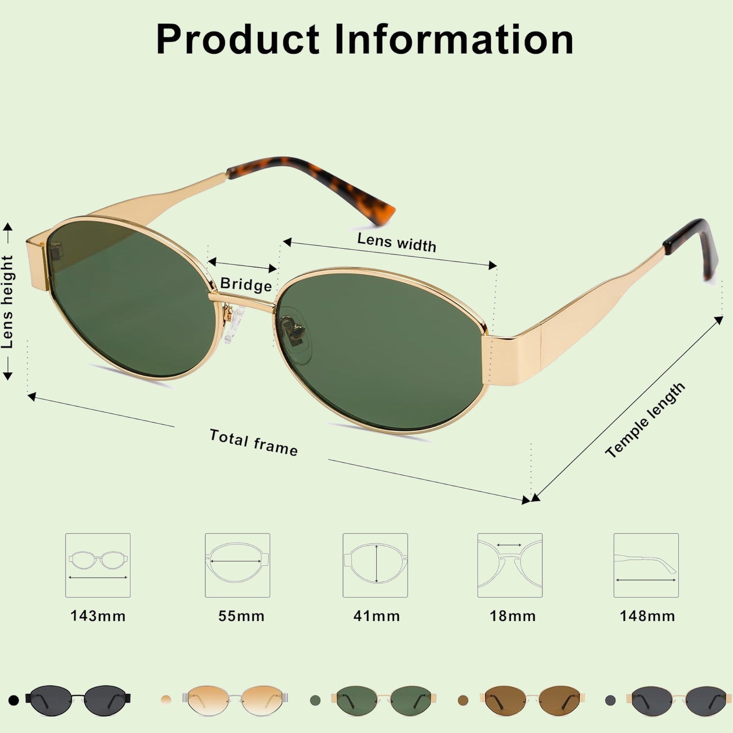 Cloverla Metal Oval Sunglasses for Women Green _4