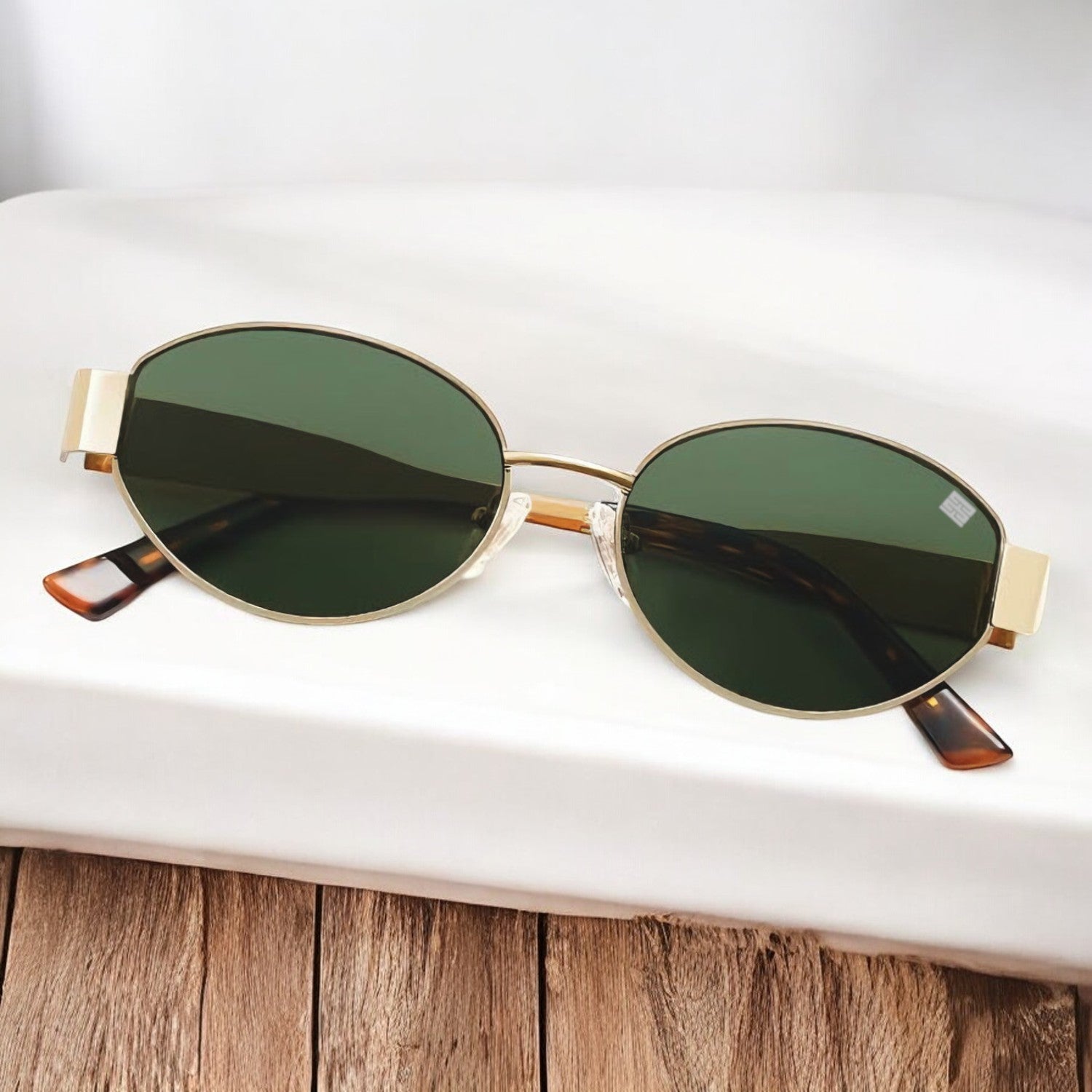 Cloverla Metal Oval Sunglasses for Women Green _5
