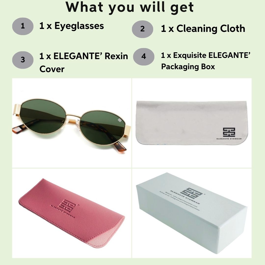 Cloverla Metal Oval Sunglasses for Women Green _3