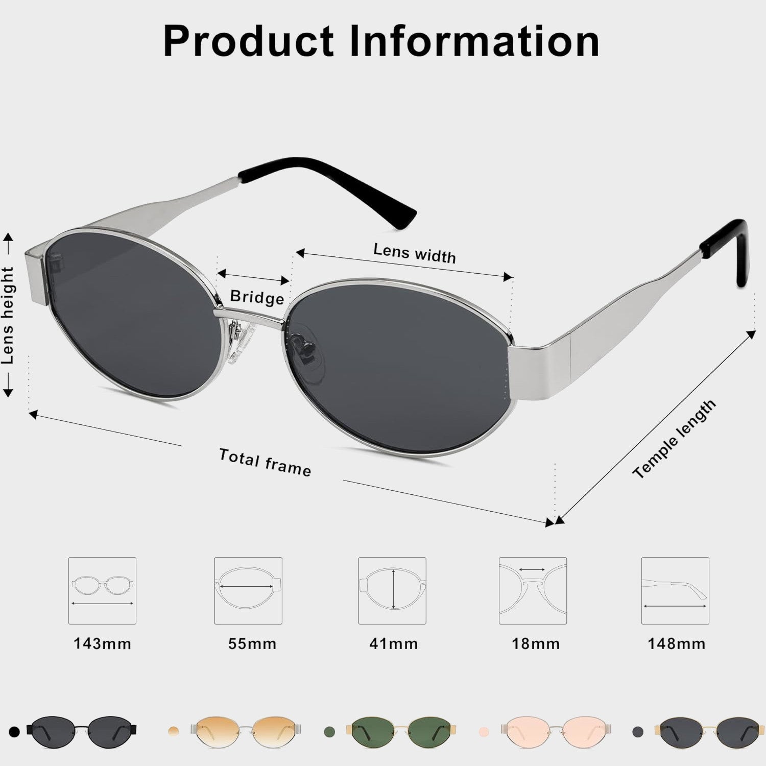 Cloverla Metal Oval Sunglasses for Women Silver Black _2