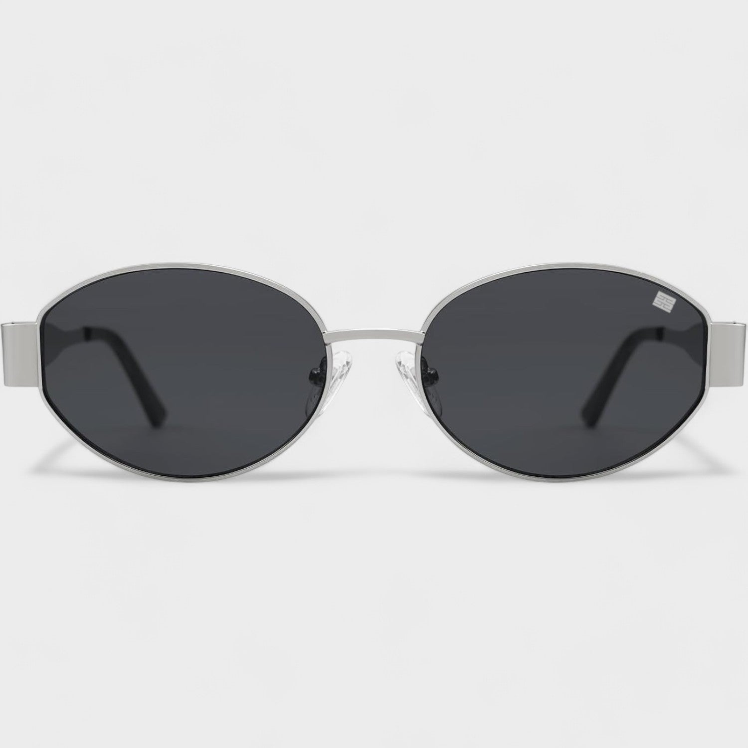 Cloverla Metal Oval Sunglasses for Women Silver Black _3