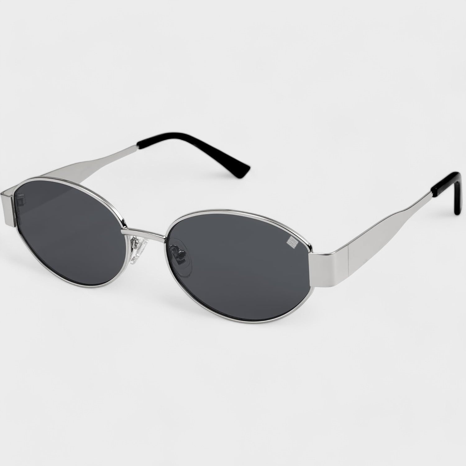 Cloverla Metal Oval Sunglasses for Women Silver Black _4