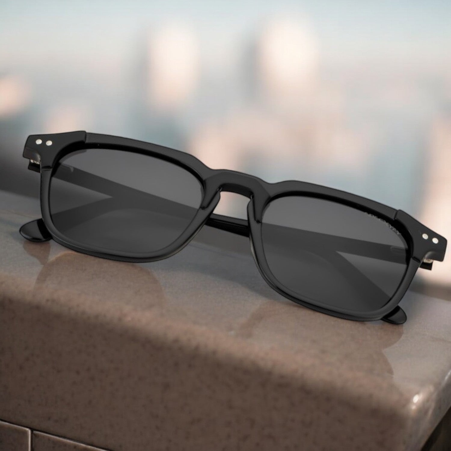 Marquee Metal Core Rectangle Sunglasses Polarized Black _5