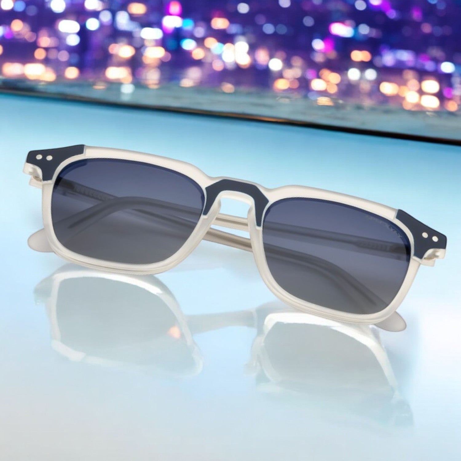 Marquee Metal Core Rectangle Sunglasses Polarized White Blue _5