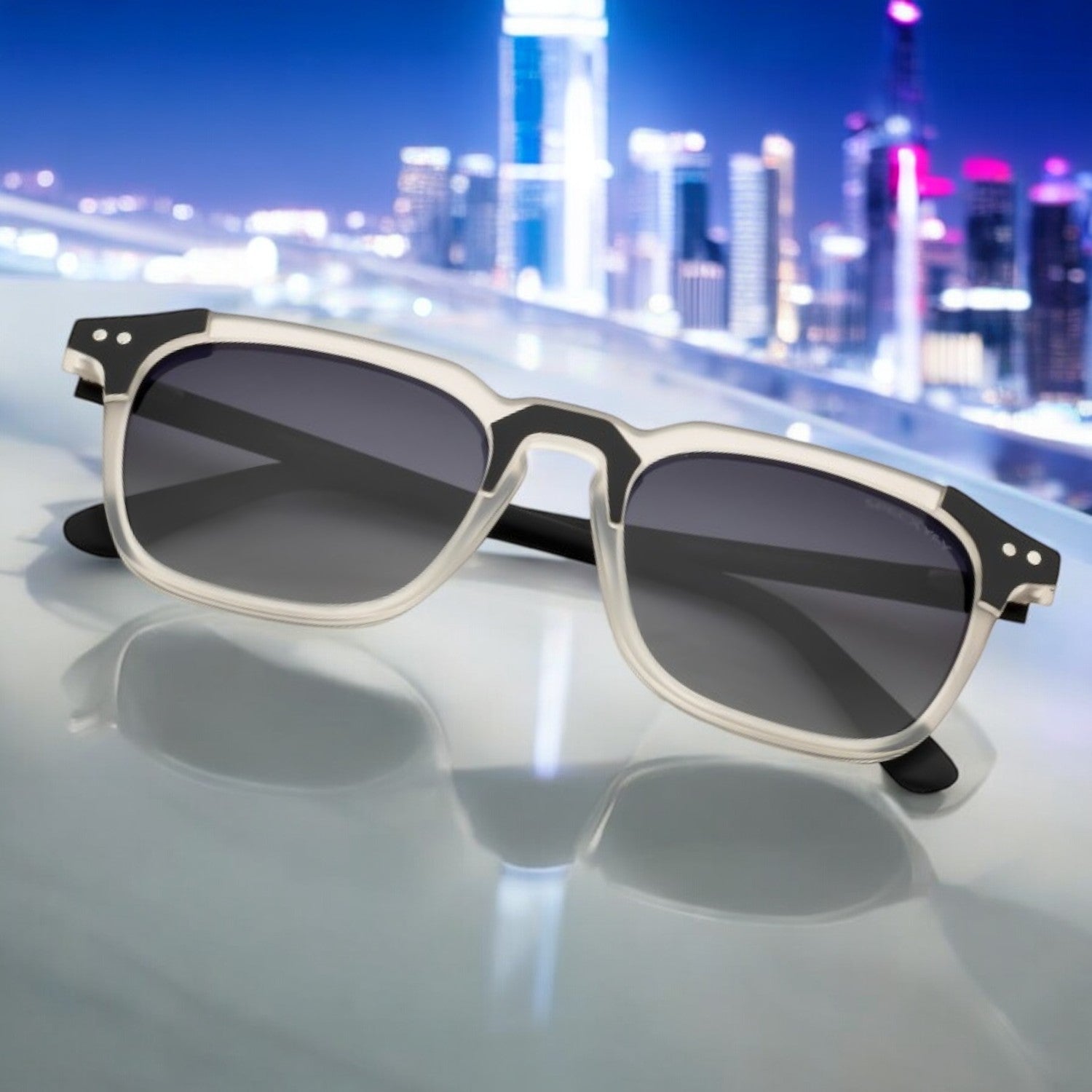 Marquee Metal Core Rectangle Sunglasses Polarized White Gray _5