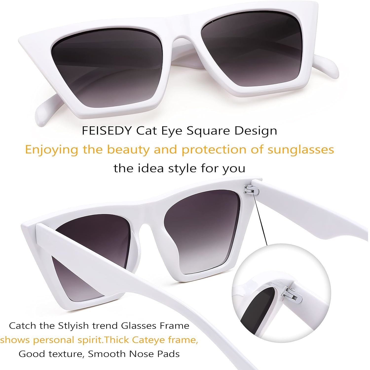 Cat Eye Square White Women Trendy Sunglasses