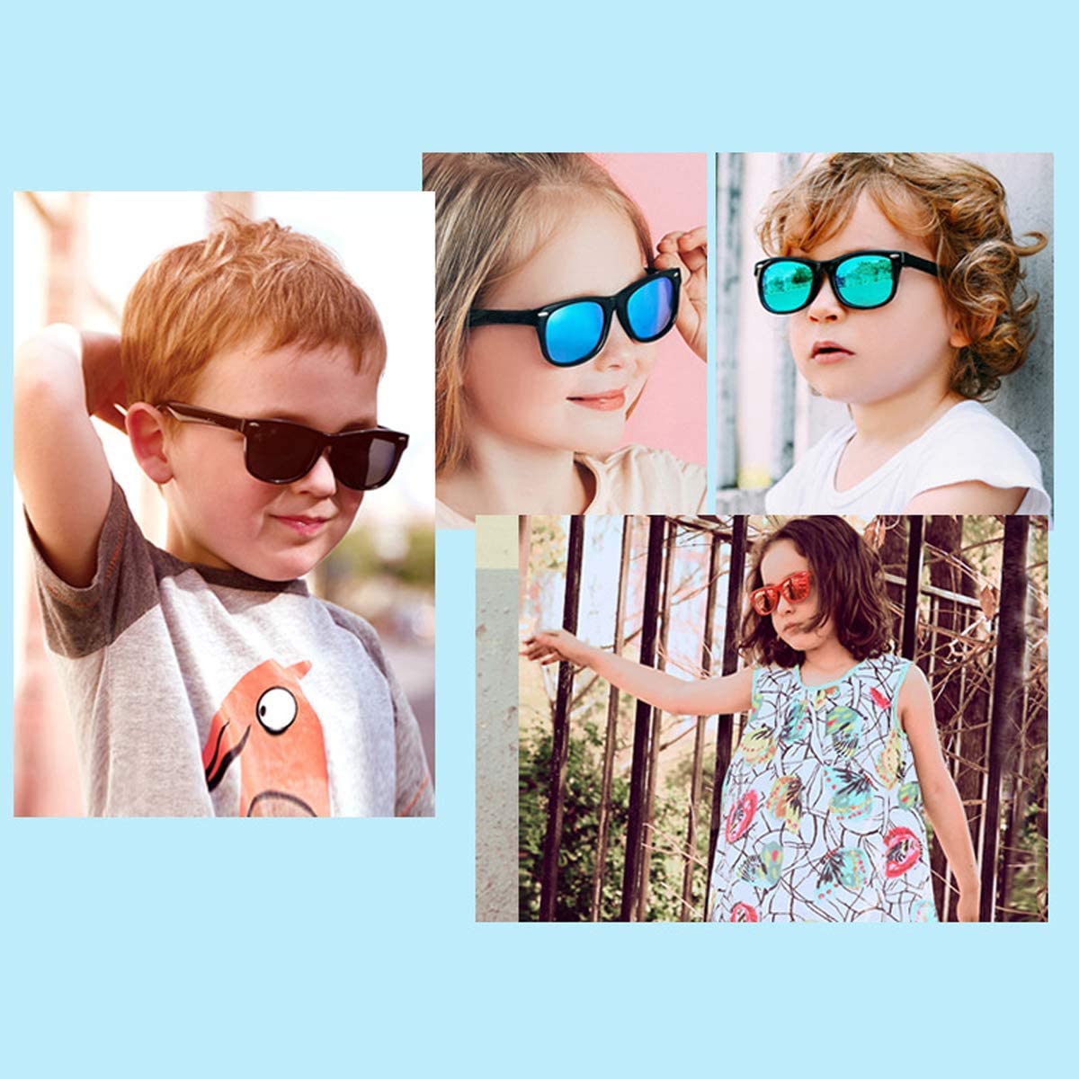 TPEE Rubber Unbreakable Blue Square Sunglasses for Kids