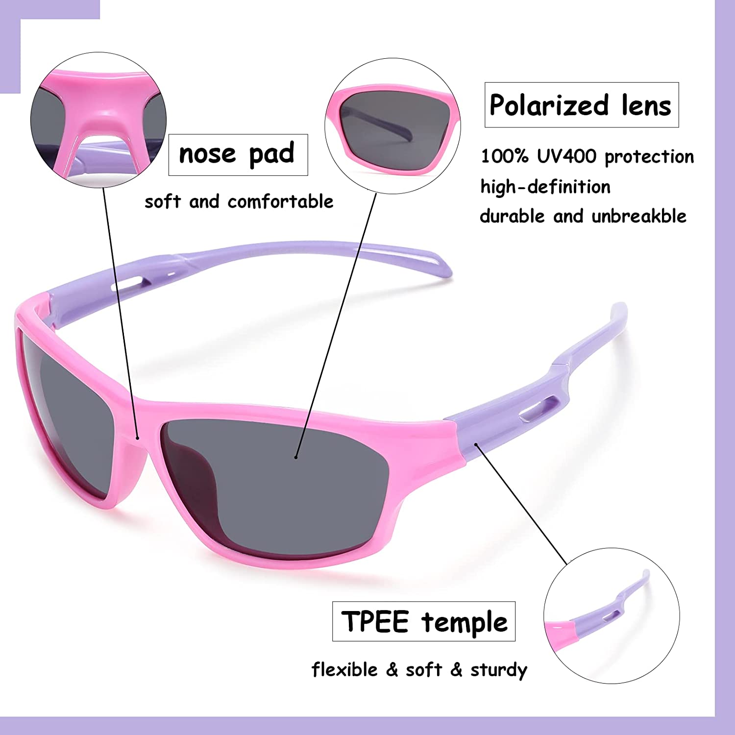 Unbreakable and Flexible Pink Blue Kids Polarized Sports Sunglasses