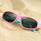 Unbreakable and Flexible Pink Green Kids Polarized Sports Sunglasses