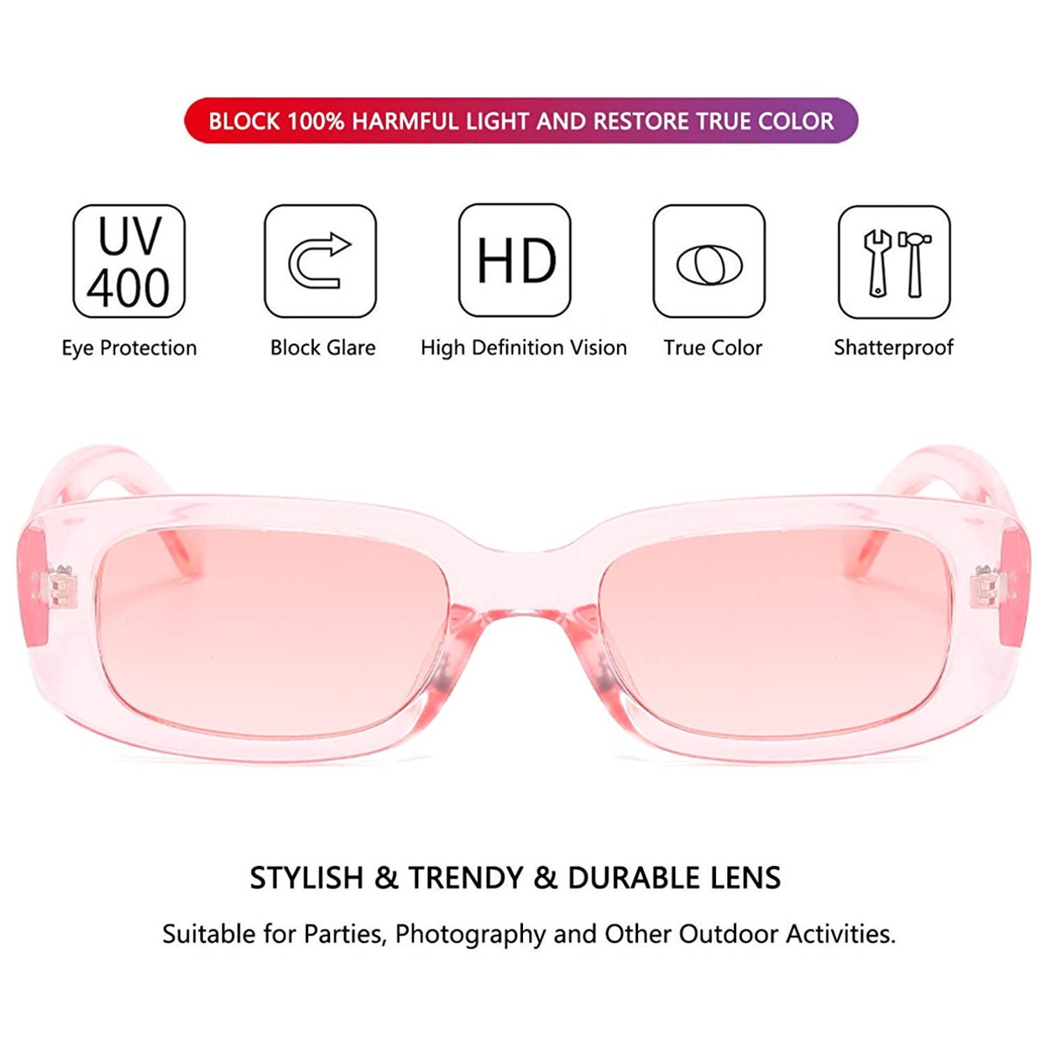 Vintage Fashion Narrow Pink Rectangle Sunglass