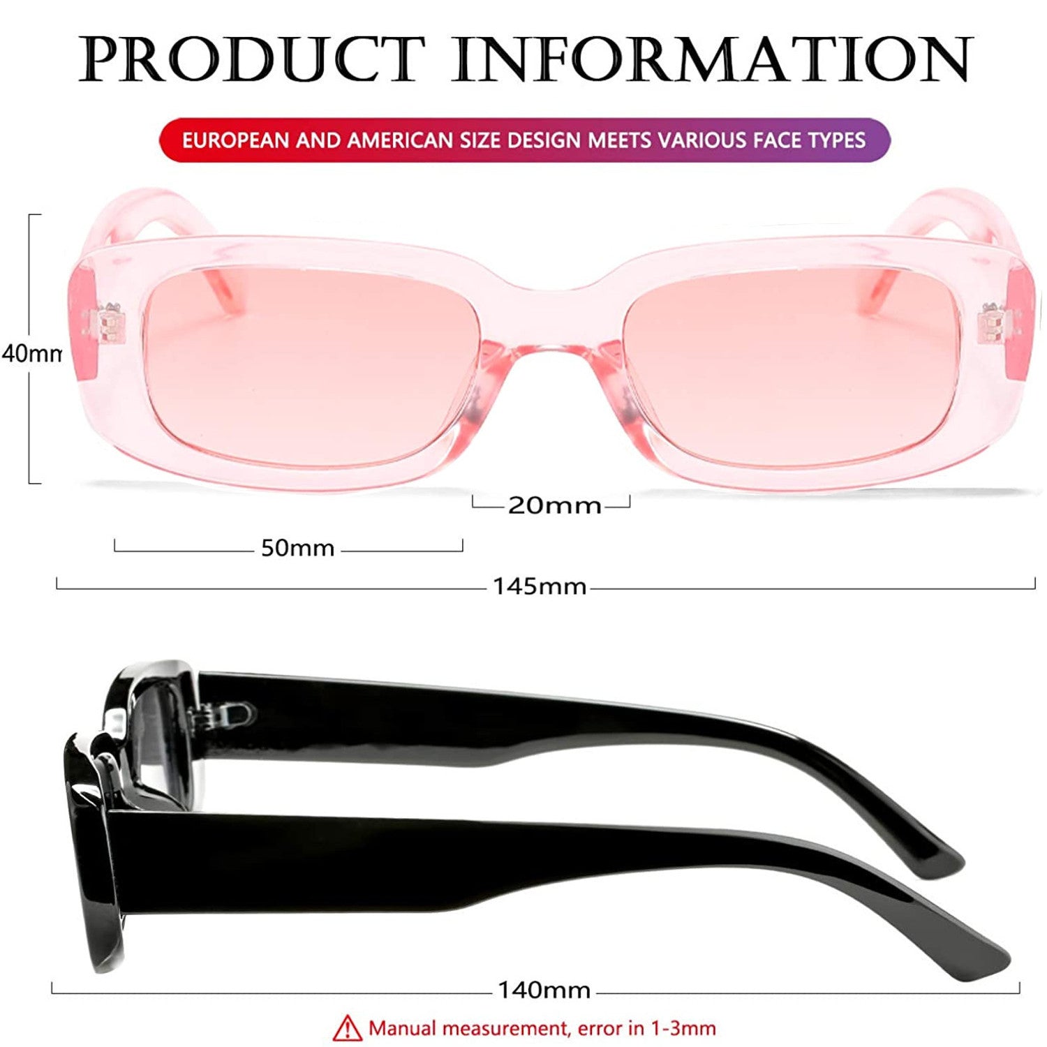 Vintage Fashion Narrow Pink Rectangle Sunglass