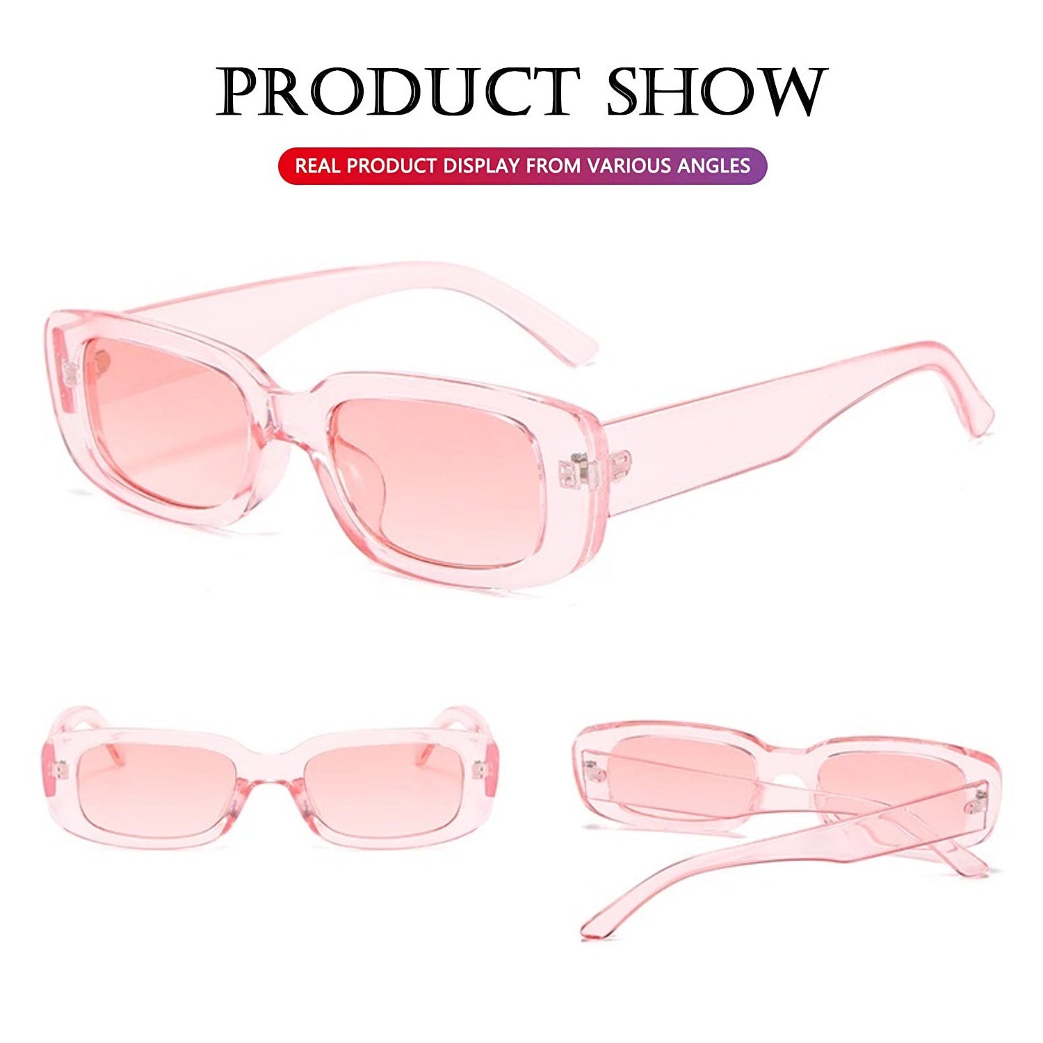 Vintage Fashion Narrow Pink Rectangle Sunglass