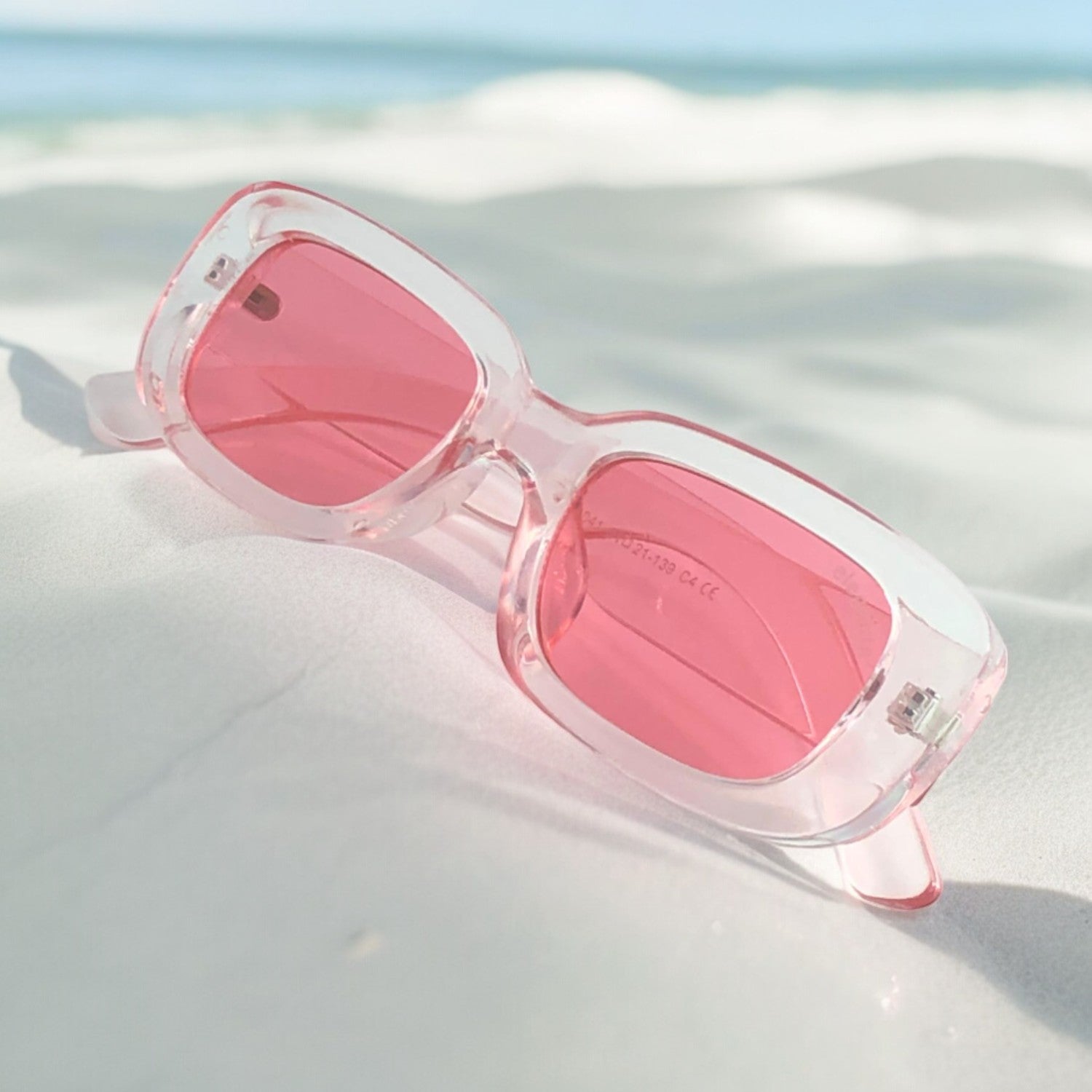 Vintage Fashion Narrow Pink Rectangle Sunglass