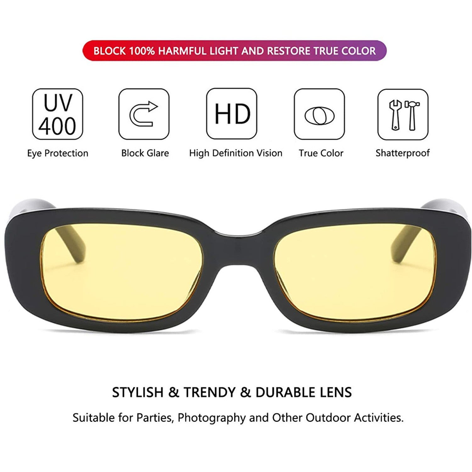 Vintage Fashion Narrow Yellow Rectangle Sunglass