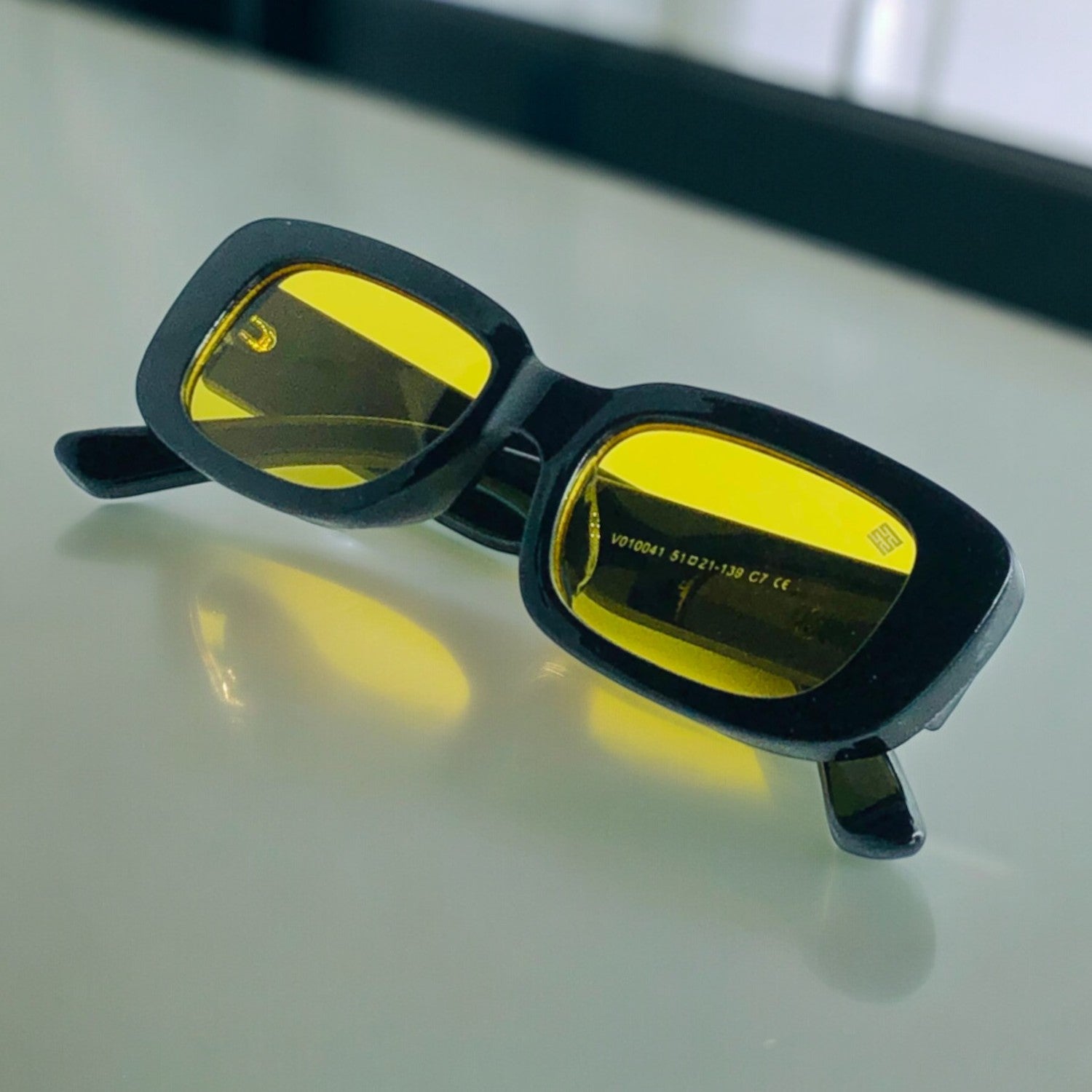 Vintage Fashion Narrow Yellow Rectangle Sunglass