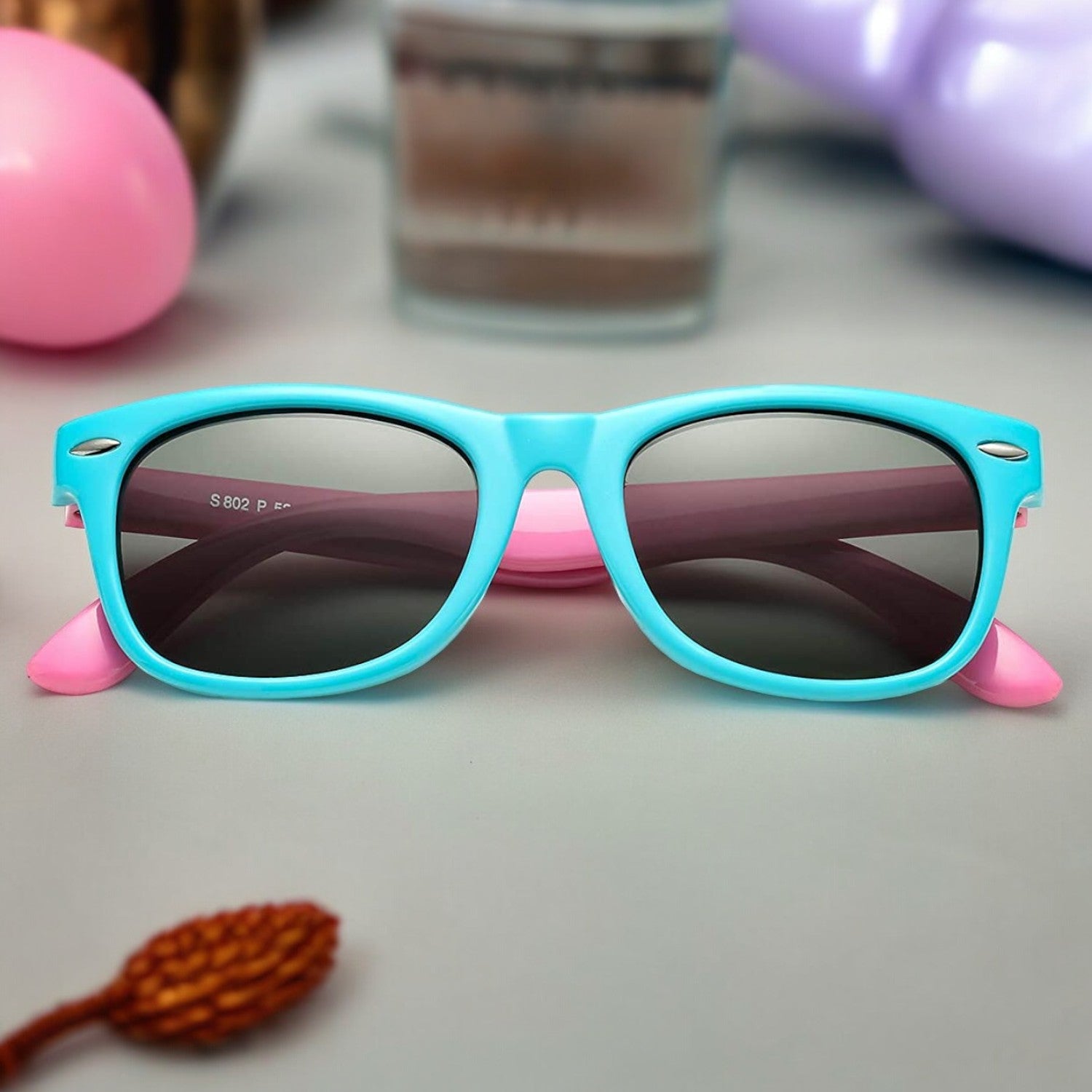 TPEE Rubber Unbreakable Pink Square Sunglasses for Kids