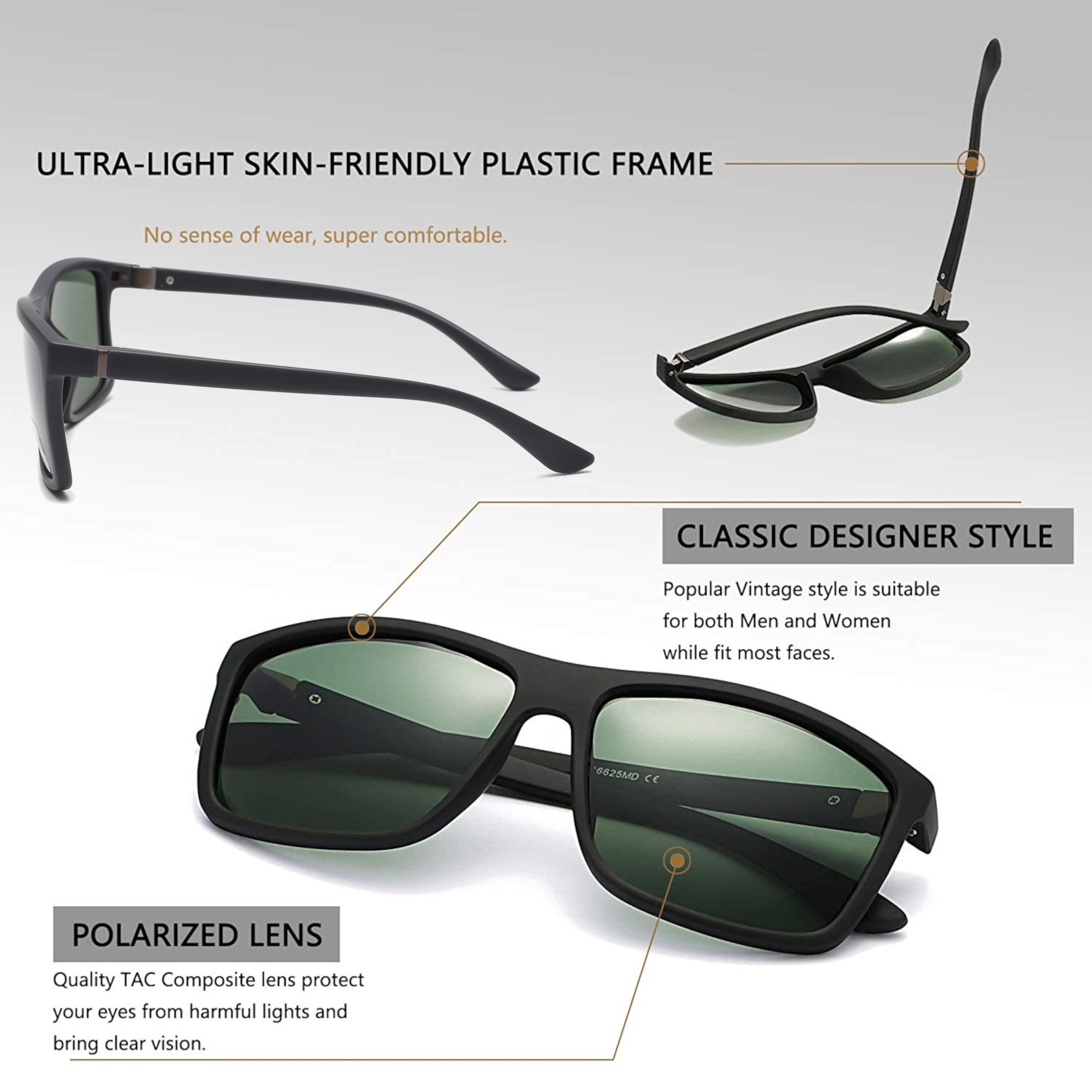 State Classic Polarized Green Wayfarer Sunglasses
