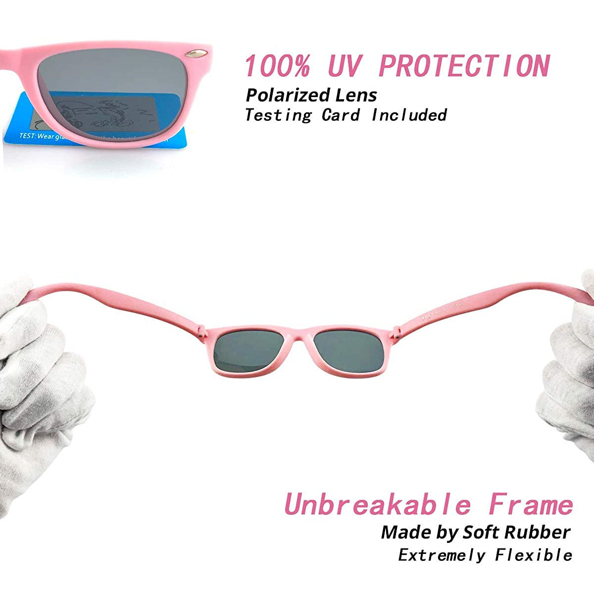 TPEE Rubber Unbreakable Pink Square Sunglasses for Kids