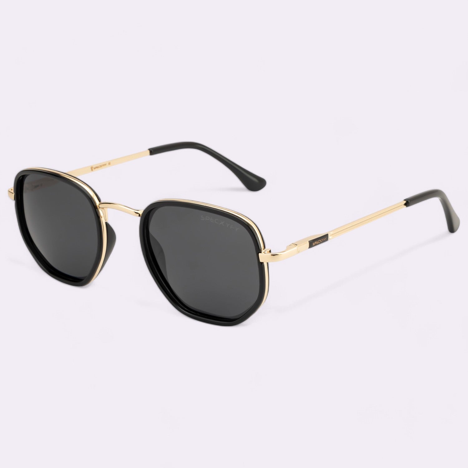 Modern Dapper Hexagonal Sunglasses Polarized Gold Black _3