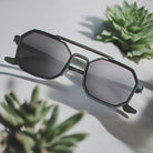 Vintage Square Polygon Black Metal Hexagonal Sunglasses _2