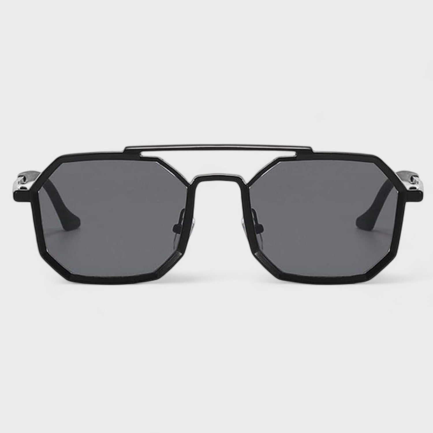 Vintage Square Polygon Black Metal Hexagonal Sunglasses _1