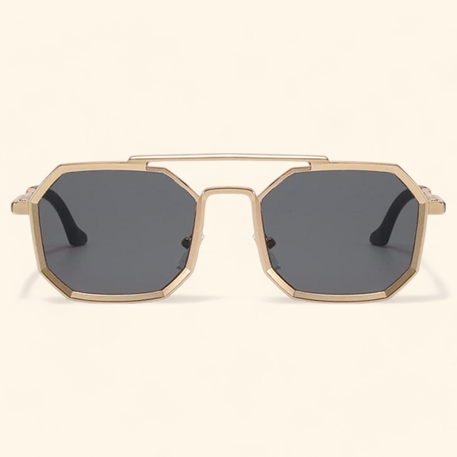 Vintage Square Polygon Golden Metal Hexagonal Sunglasses _1