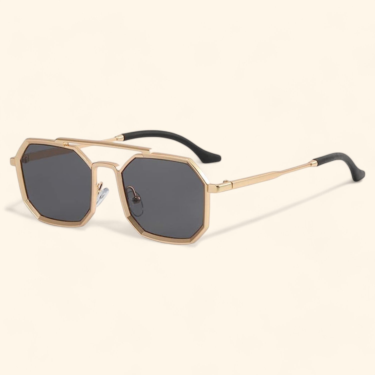 Vintage Square Polygon Golden Metal Hexagonal Sunglasses _2
